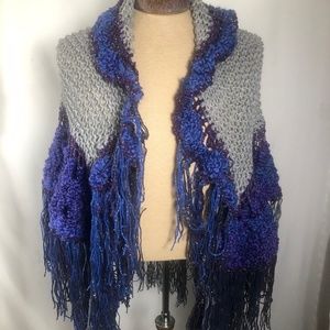 Knitted Blue & Gray Prayer Shawl. NEW